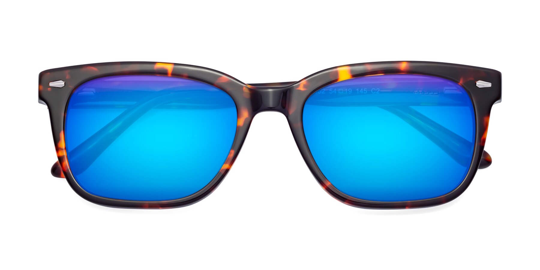 Folded Front of 1052 in Red Tortoise with Blue Mirrored Lenses