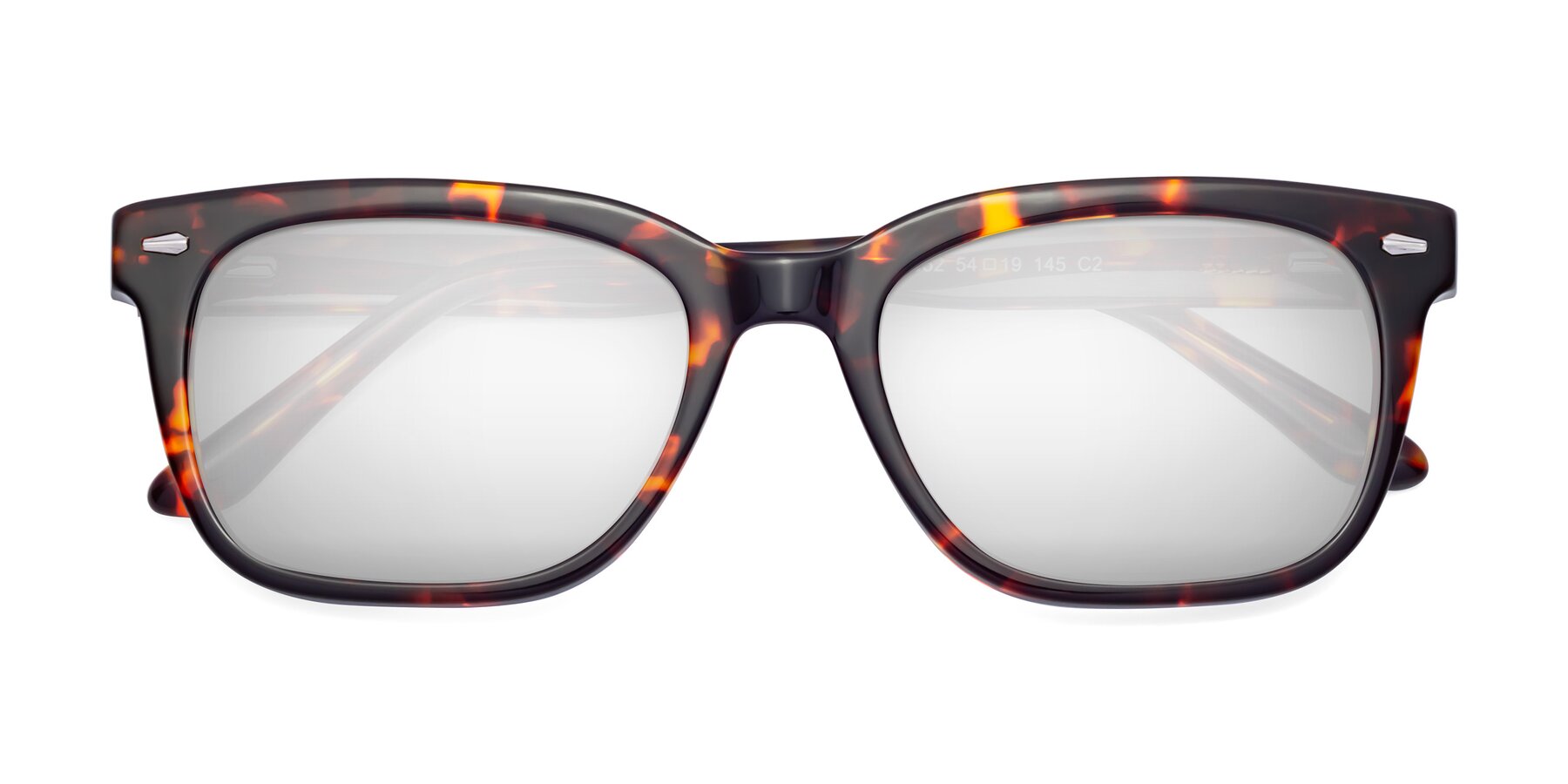 Folded Front of 1052 in Red Tortoise with Silver Mirrored Lenses