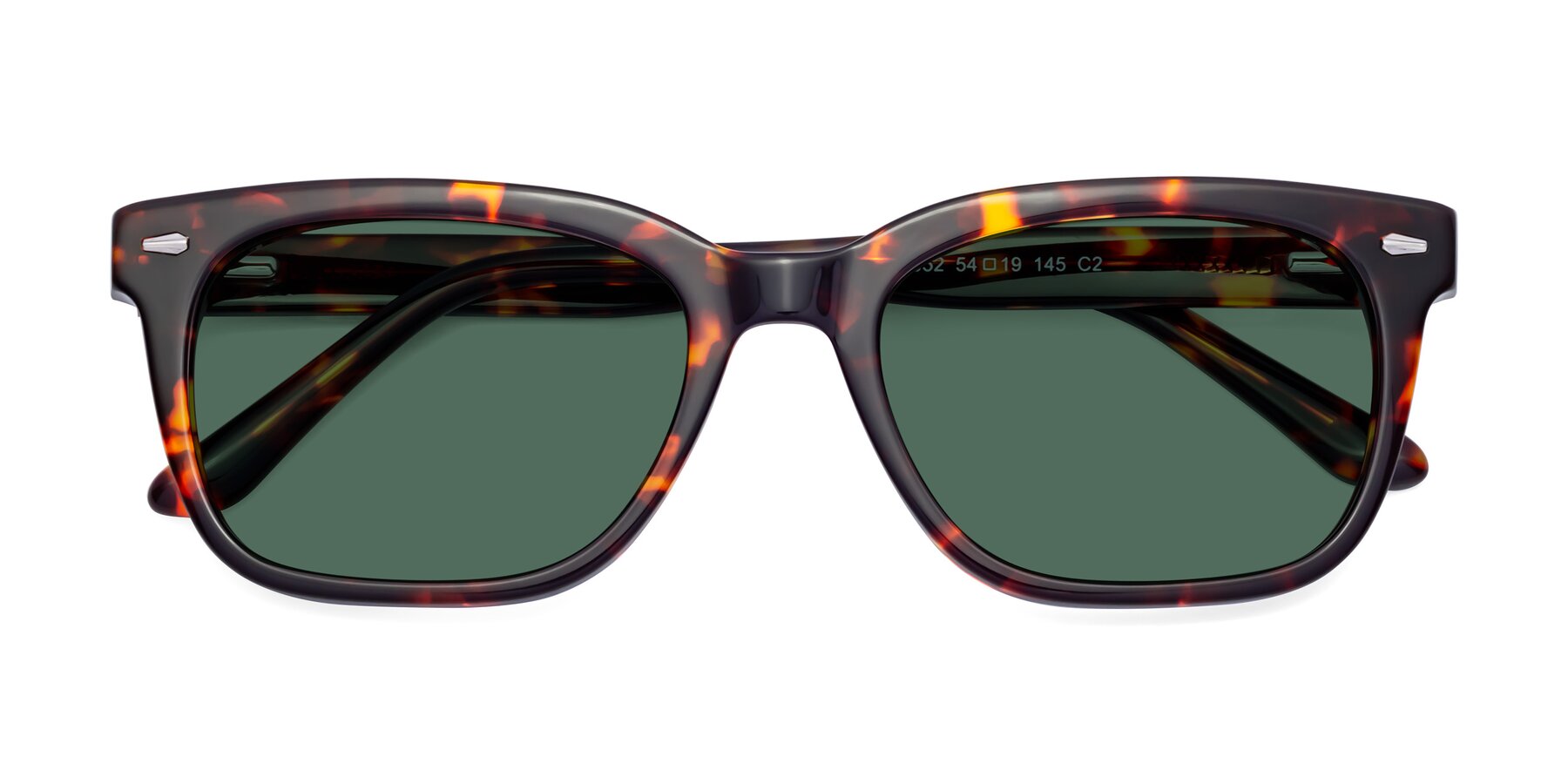 Folded Front of 1052 in Red Tortoise with Green Polarized Lenses