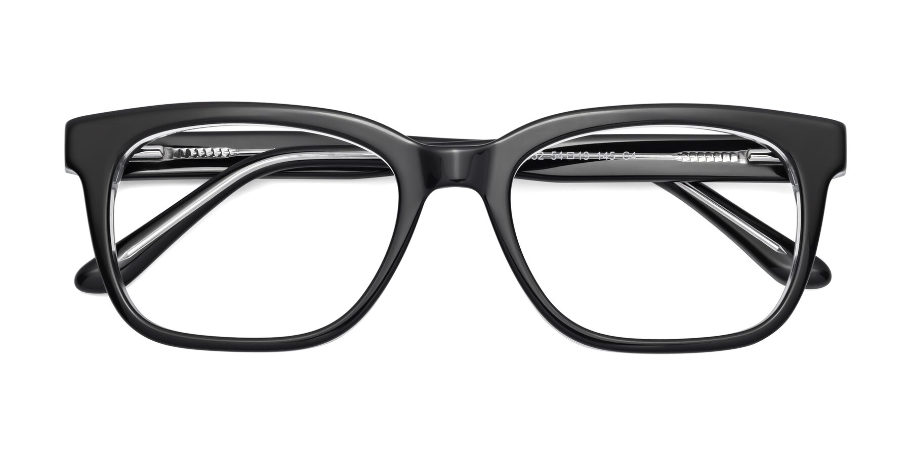 Folded Front of 1052 in Black-Clear with Clear Reading Eyeglass Lenses