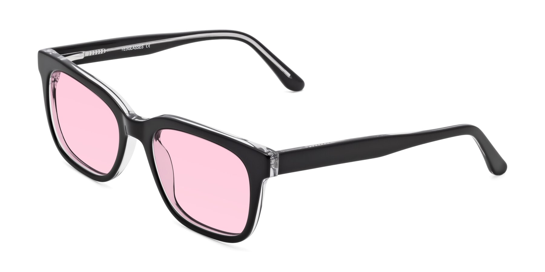 Angle of 1052 in Black-Clear with Light Pink Tinted Lenses