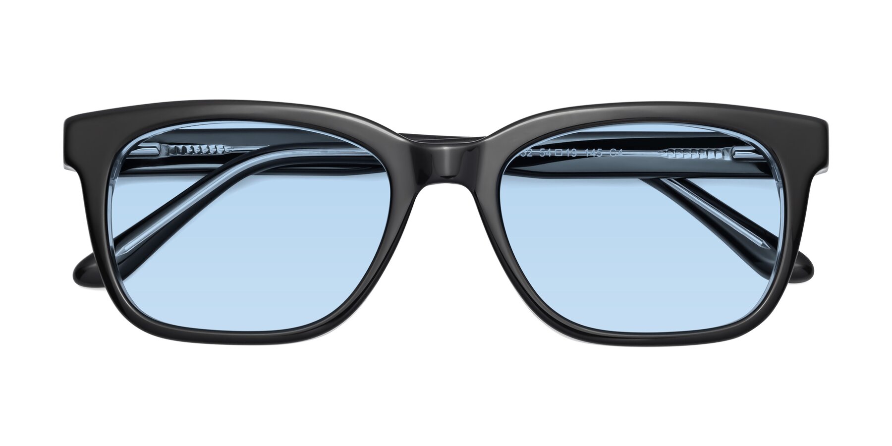 Folded Front of 1052 in Black-Clear with Light Blue Tinted Lenses