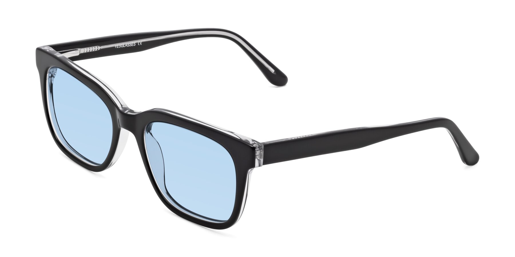 Angle of 1052 in Black-Clear with Light Blue Tinted Lenses