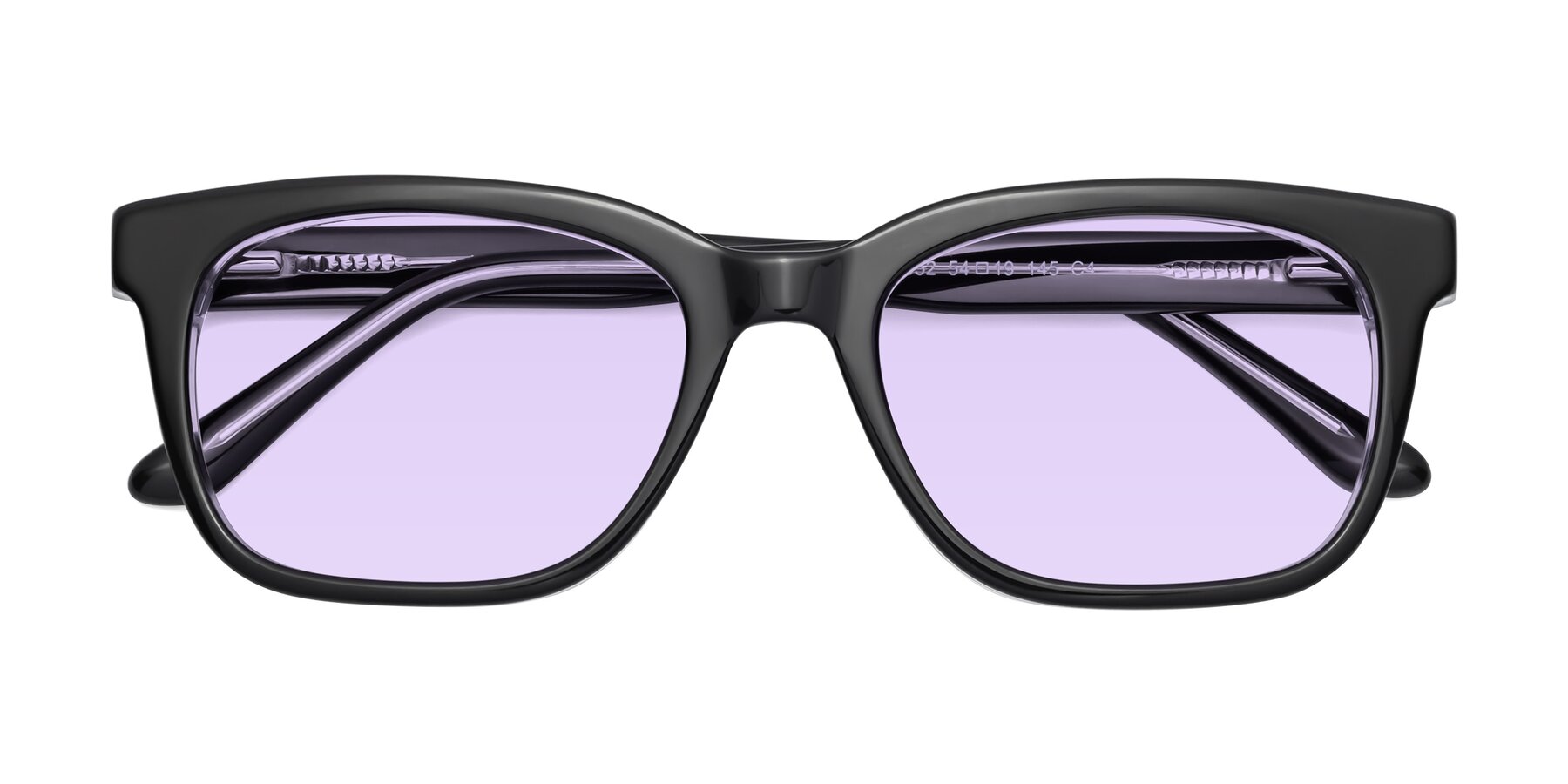 Folded Front of 1052 in Black-Clear with Light Purple Tinted Lenses