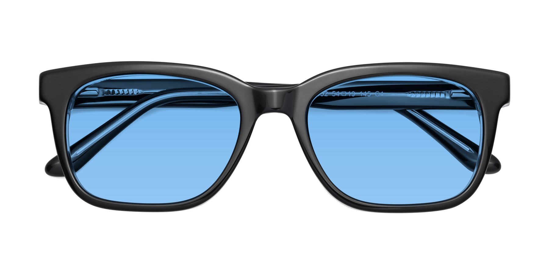 Folded Front of 1052 in Black-Clear with Medium Blue Tinted Lenses