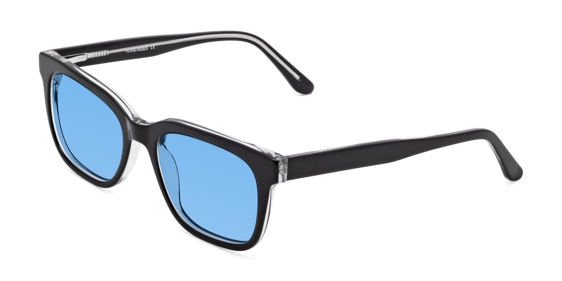 Angle of 1052 in Black-Clear with Medium Blue Tinted Lenses