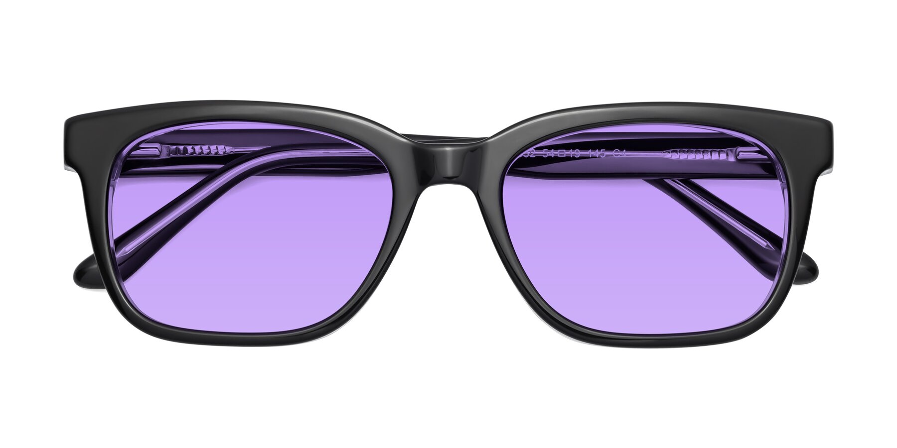 Folded Front of 1052 in Black-Clear with Medium Purple Tinted Lenses