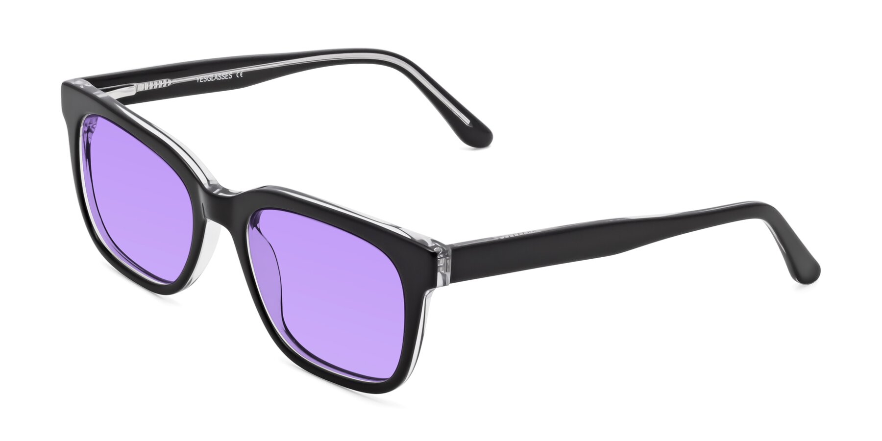 Angle of 1052 in Black-Clear with Medium Purple Tinted Lenses