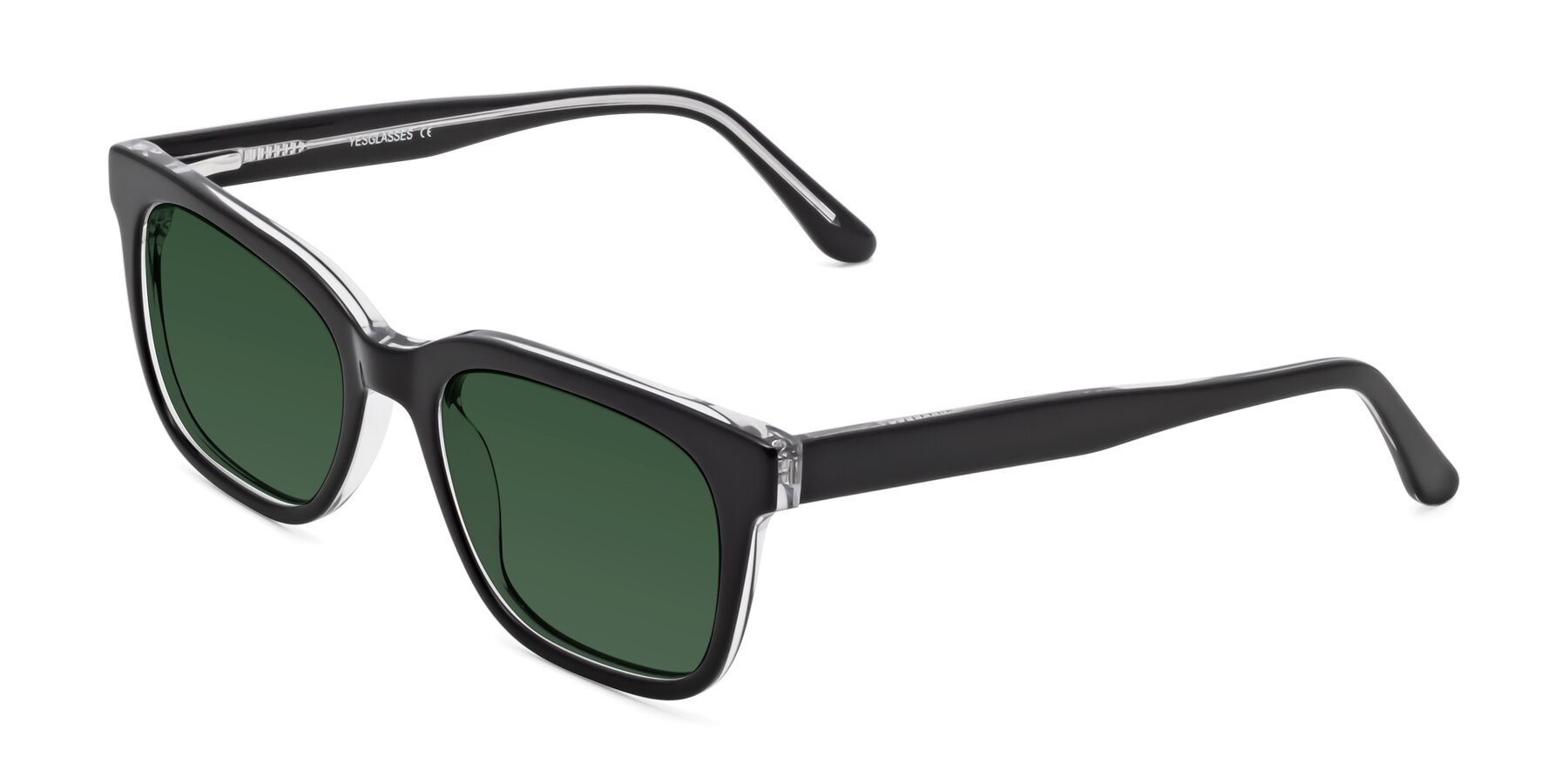 Angle of 1052 in Black-Clear with Green Tinted Lenses