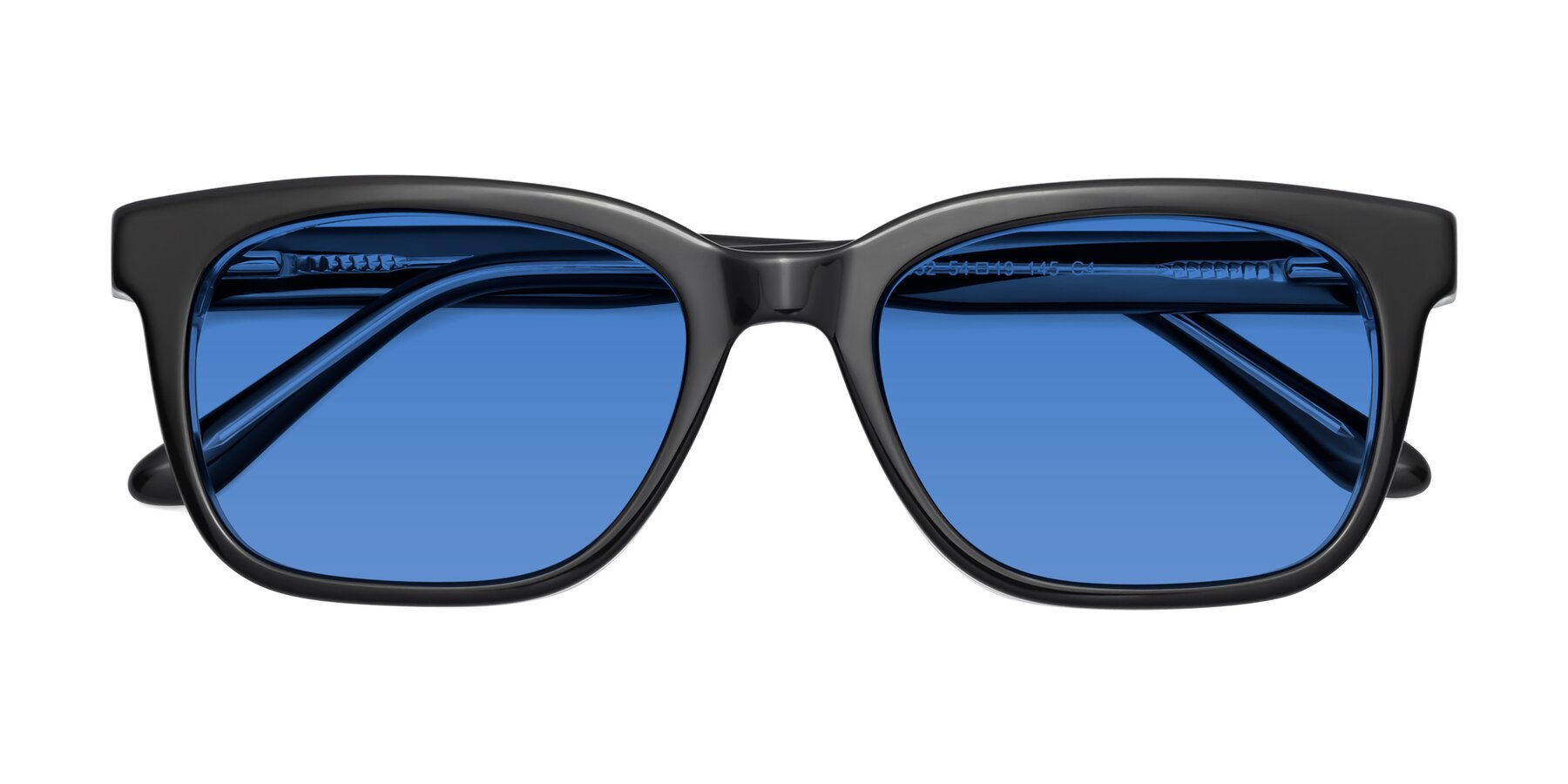 Folded Front of 1052 in Black-Clear with Blue Tinted Lenses