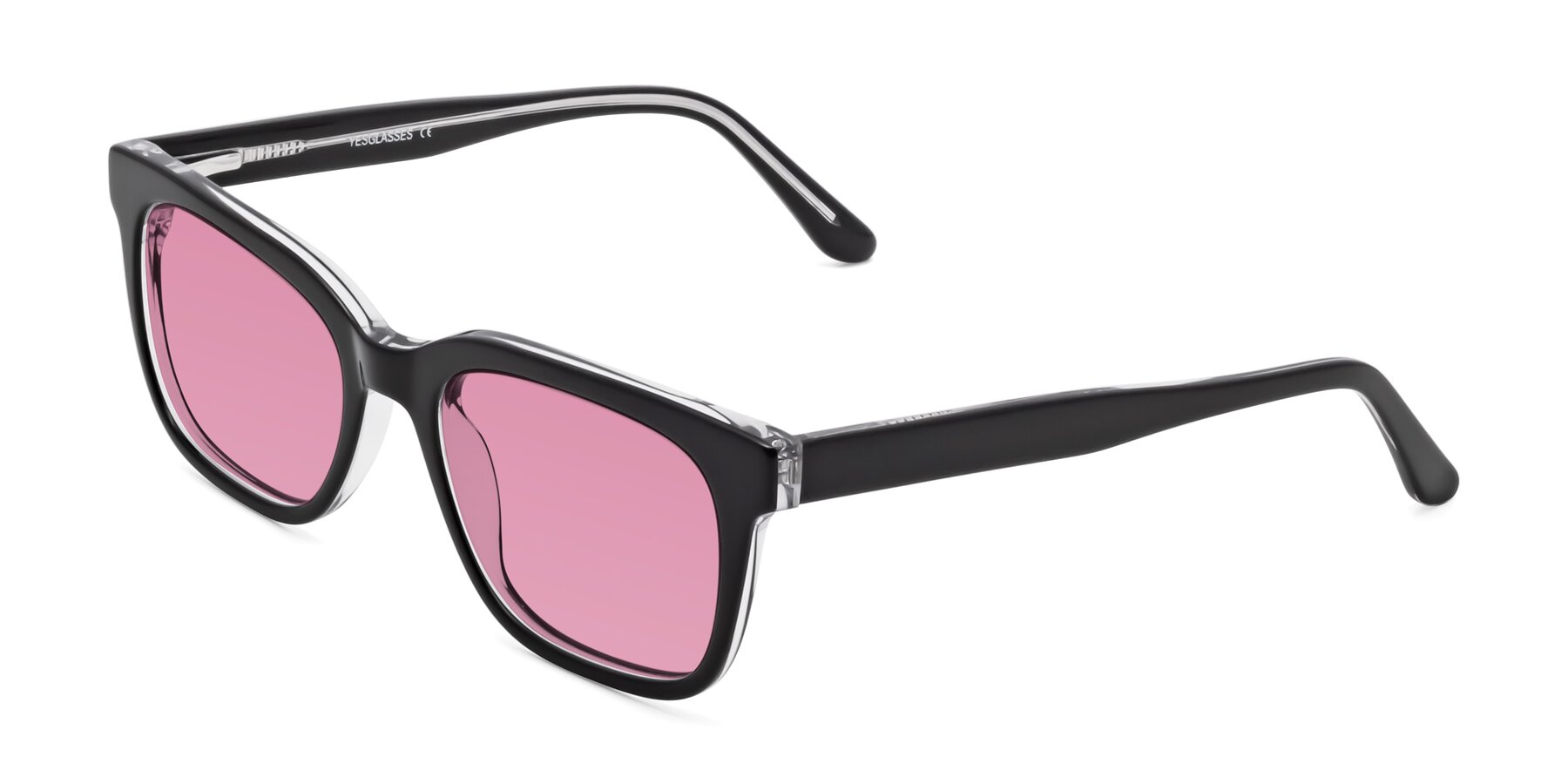 Angle of 1052 in Black-Clear with Medium Wine Tinted Lenses