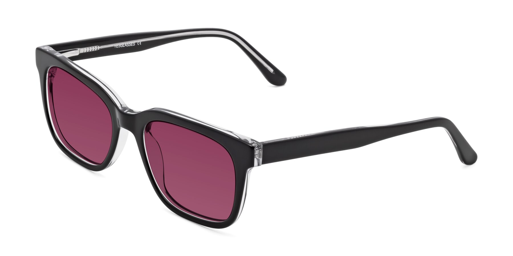 Angle of 1052 in Black-Clear with Wine Tinted Lenses