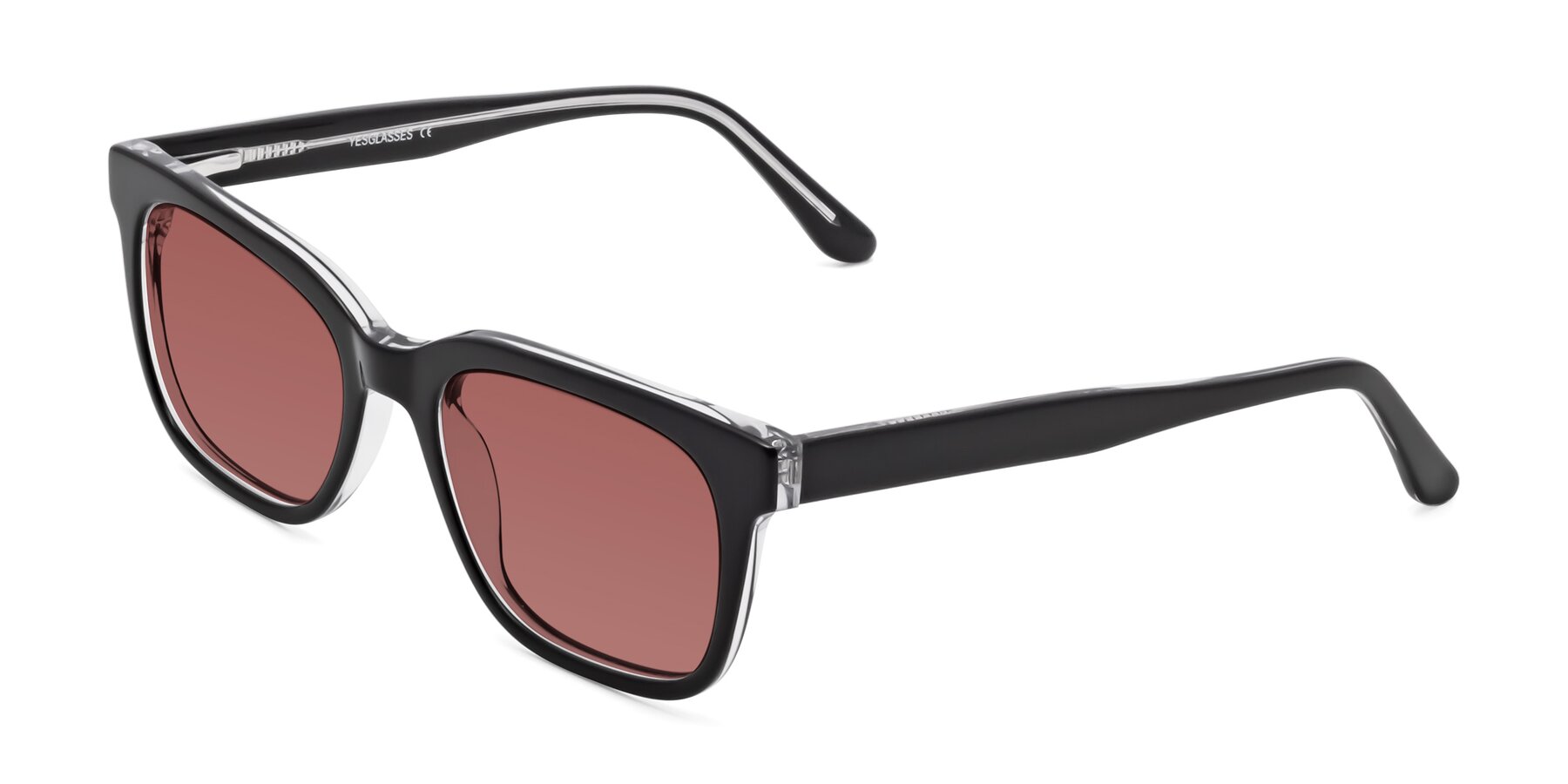 Angle of 1052 in Black-Clear with Garnet Tinted Lenses