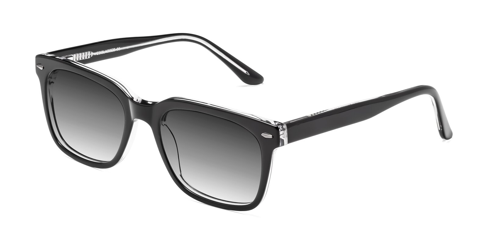 BlackClear Wide HornRimmed Acetate Gradient Sunglasses with Gray