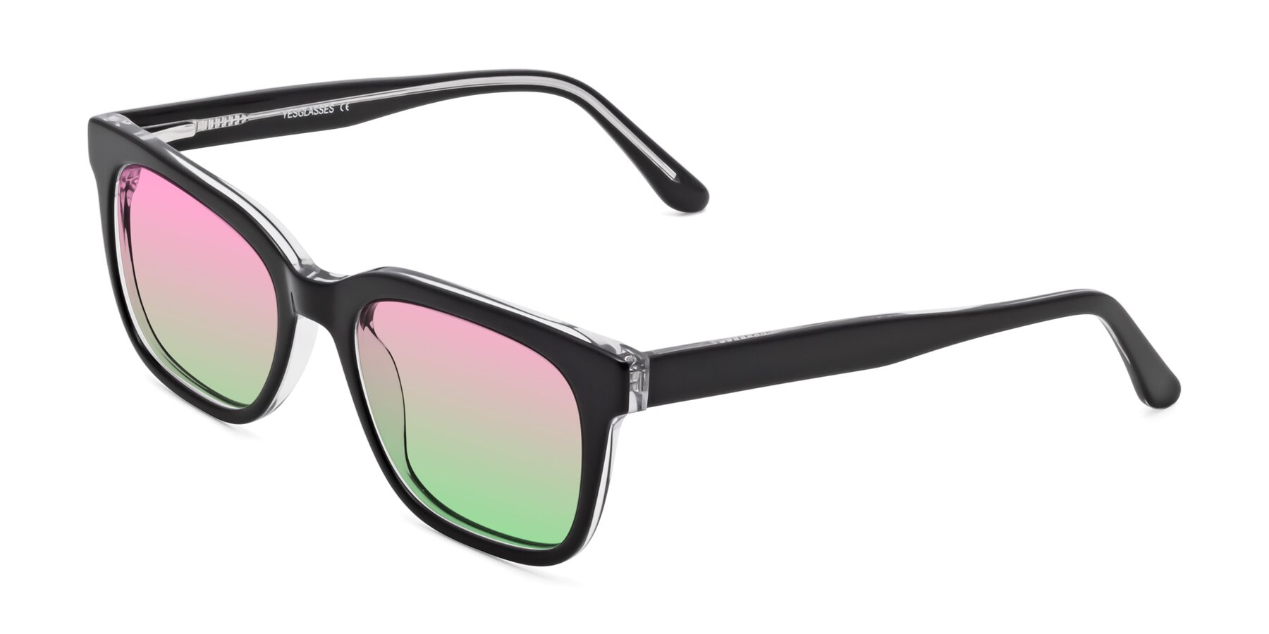 Angle of 1052 in Black-Clear with Pink / Green Gradient Lenses