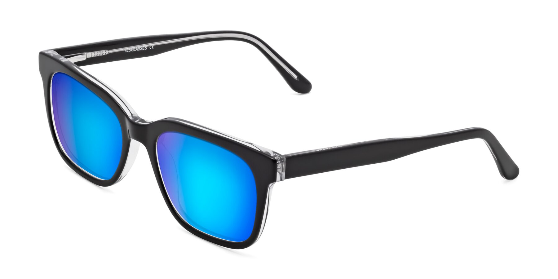 Angle of 1052 in Black-Clear with Blue Mirrored Lenses