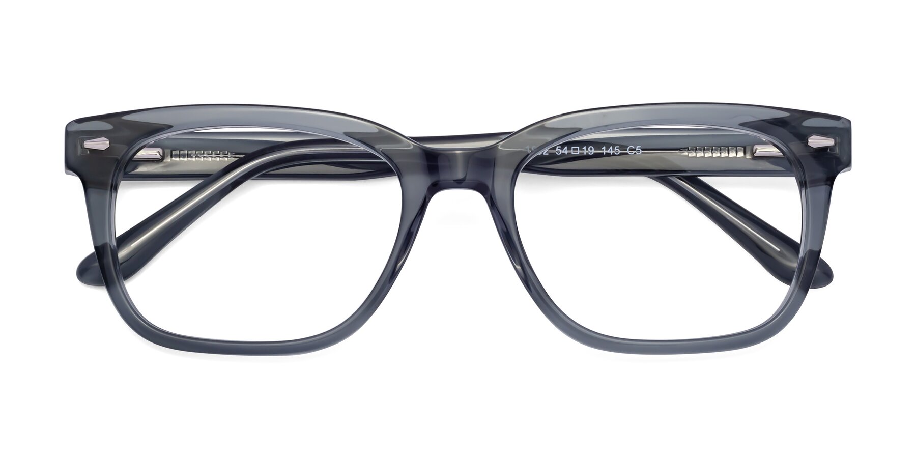 Folded Front of 1052 in Transparent Gray with Clear Reading Eyeglass Lenses