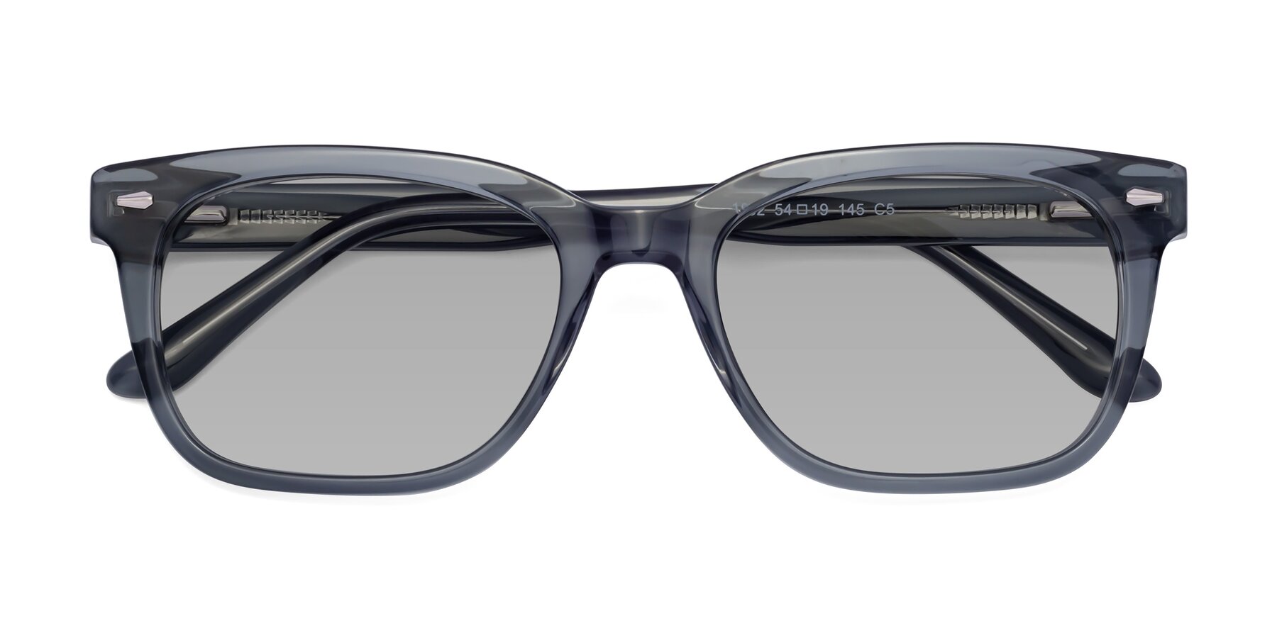Folded Front of 1052 in Transparent Gray with Light Gray Tinted Lenses