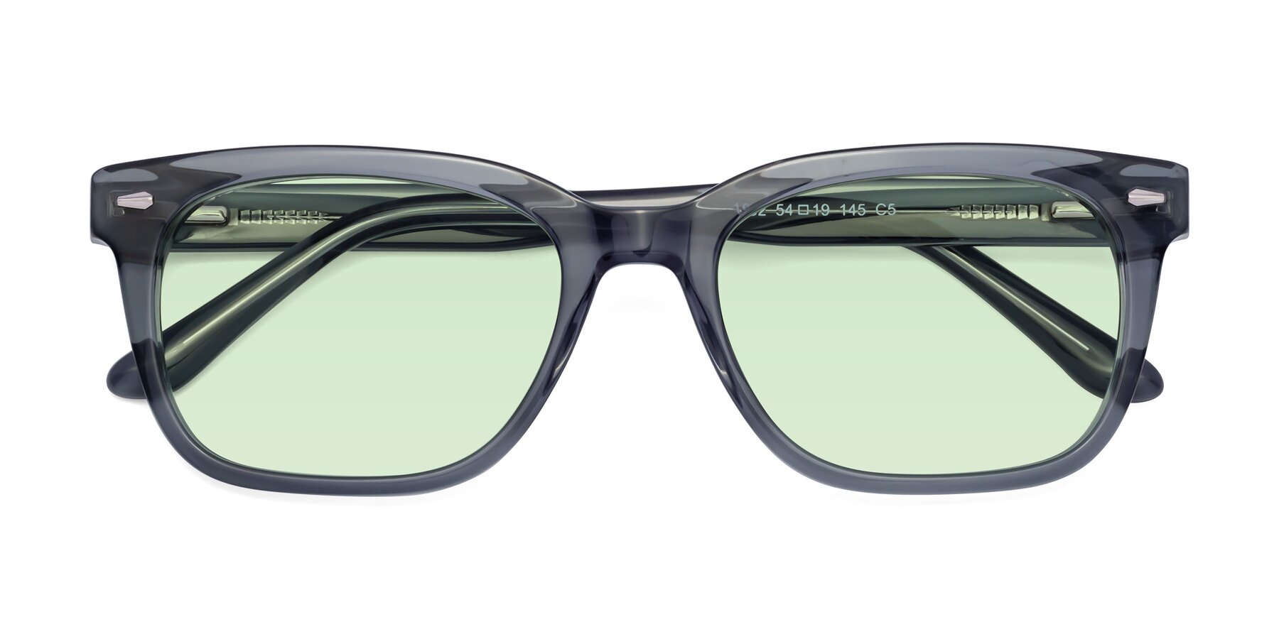 Folded Front of 1052 in Transparent Gray with Light Green Tinted Lenses