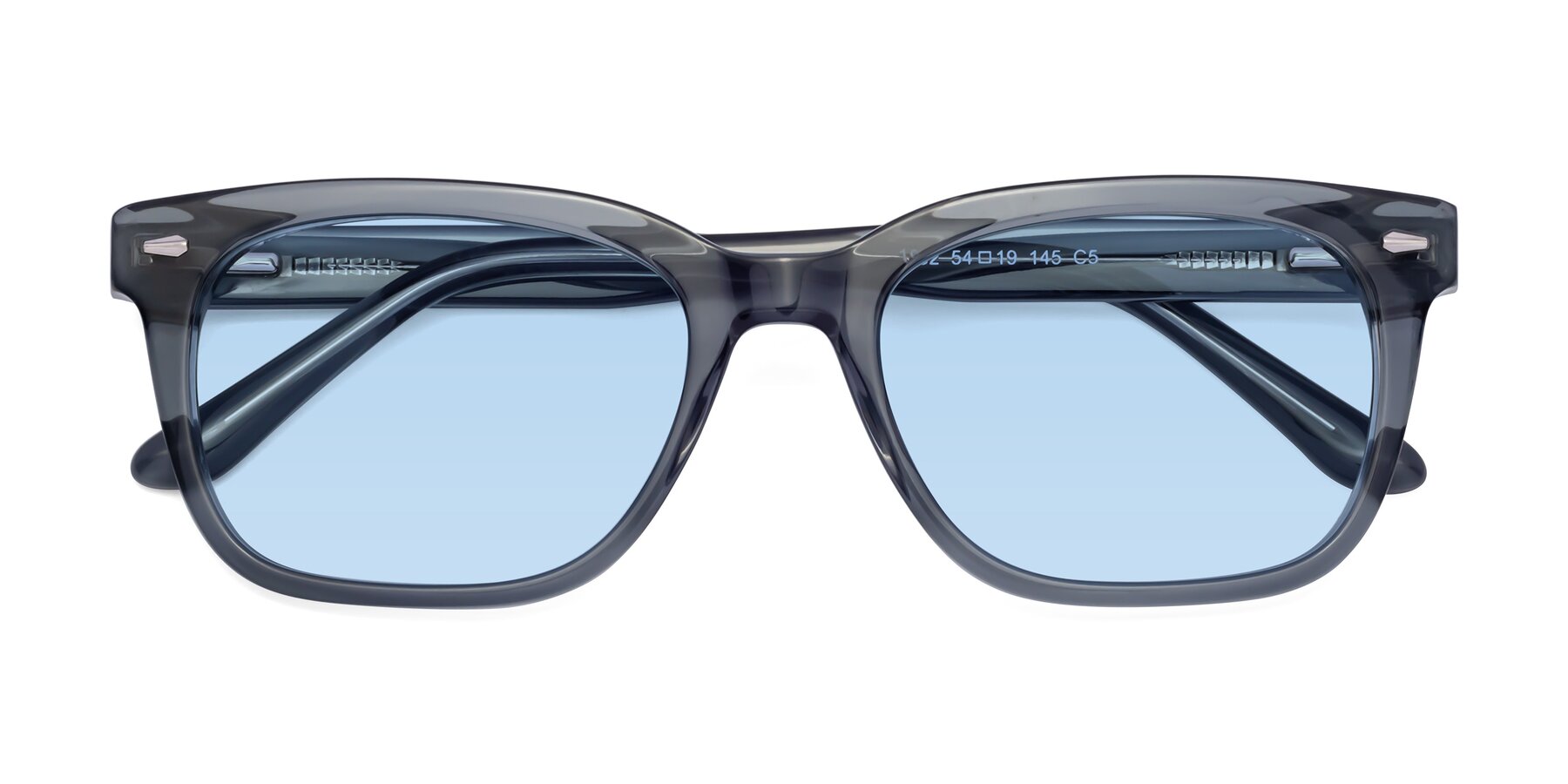 Folded Front of 1052 in Transparent Gray with Light Blue Tinted Lenses