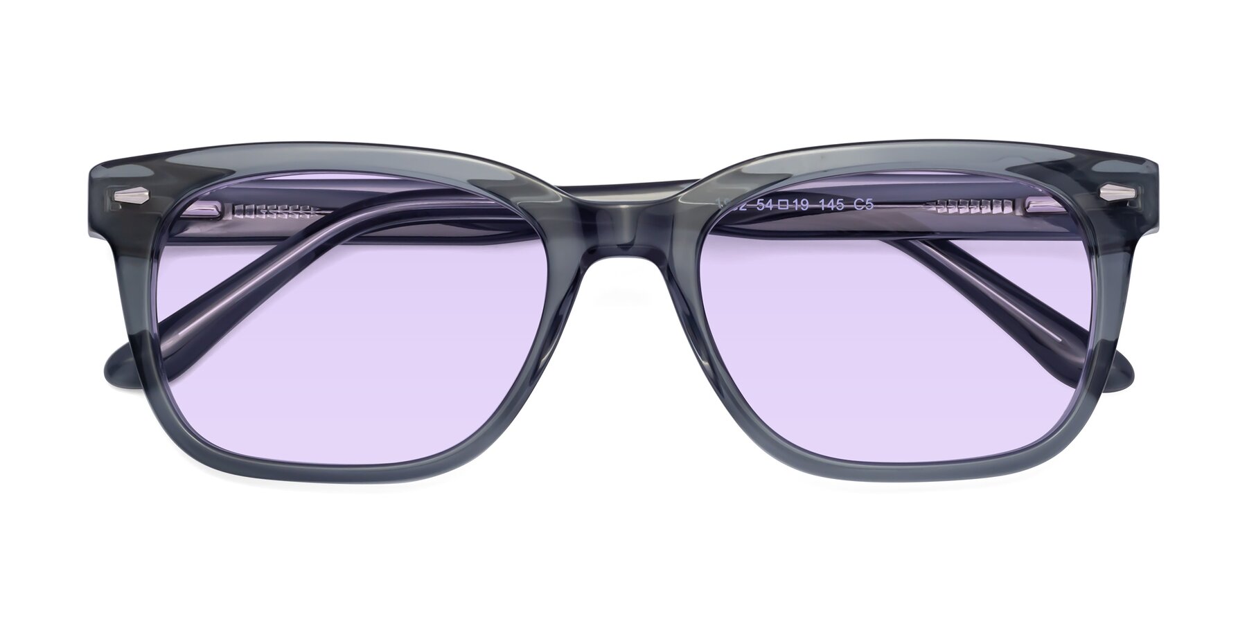 Folded Front of 1052 in Transparent Gray with Light Purple Tinted Lenses