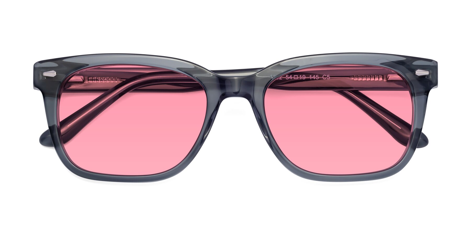 Folded Front of 1052 in Transparent Gray with Pink Tinted Lenses
