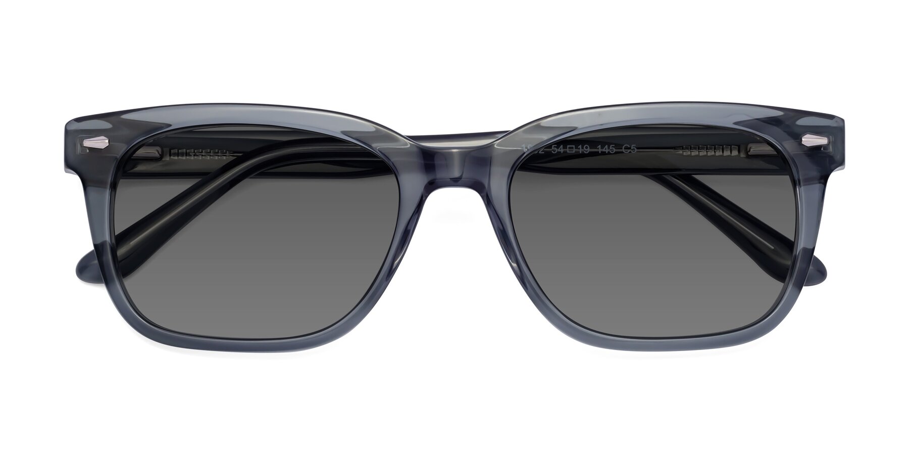 Folded Front of 1052 in Transparent Gray with Medium Gray Tinted Lenses