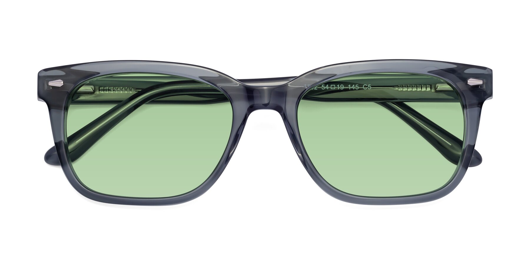 Folded Front of 1052 in Transparent Gray with Medium Green Tinted Lenses