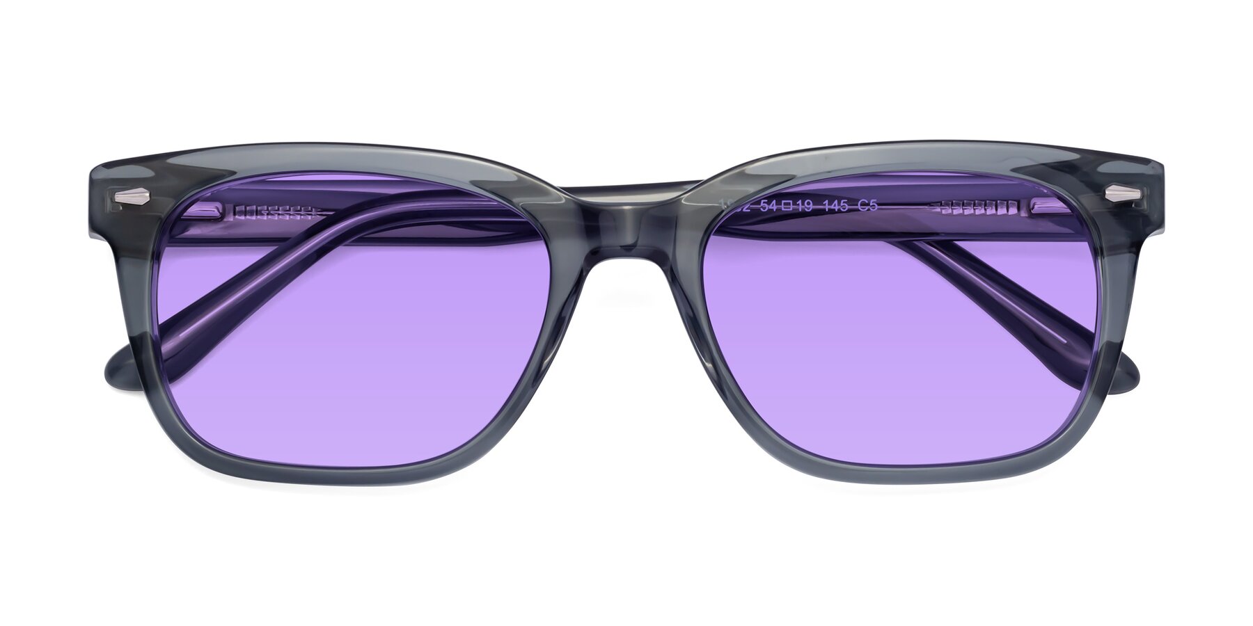 Folded Front of 1052 in Transparent Gray with Medium Purple Tinted Lenses