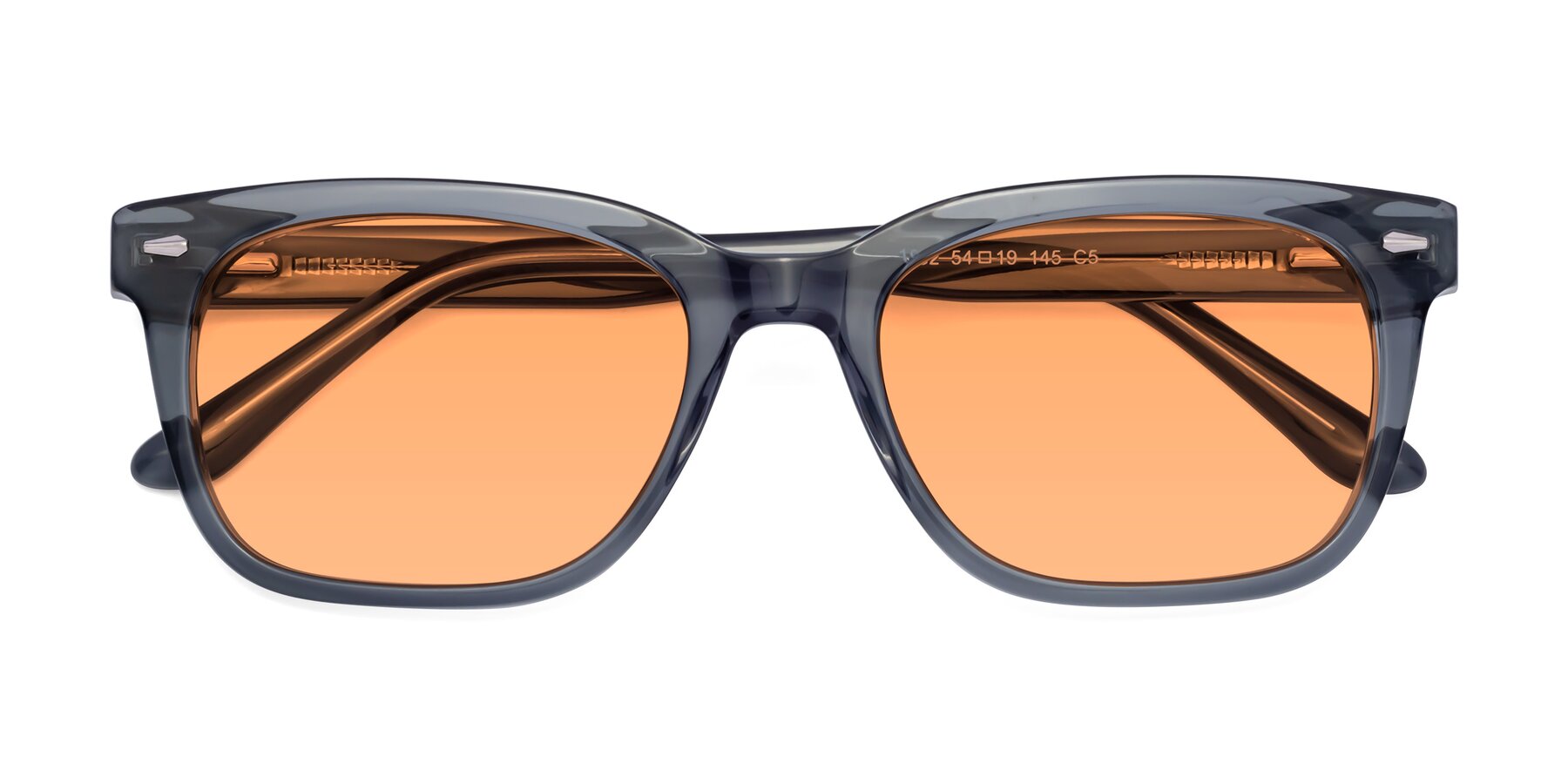 Folded Front of 1052 in Transparent Gray with Medium Orange Tinted Lenses
