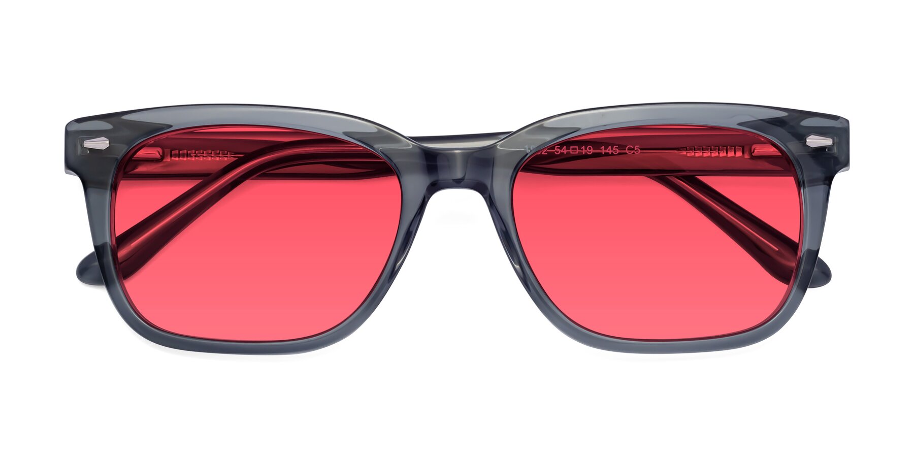 Folded Front of 1052 in Transparent Gray with Red Tinted Lenses