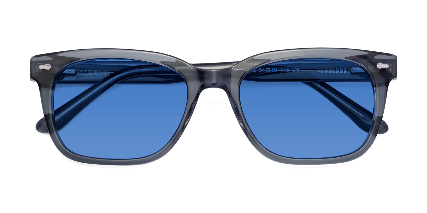 Folded Front of 1052 in Transparent Gray with Blue Tinted Lenses