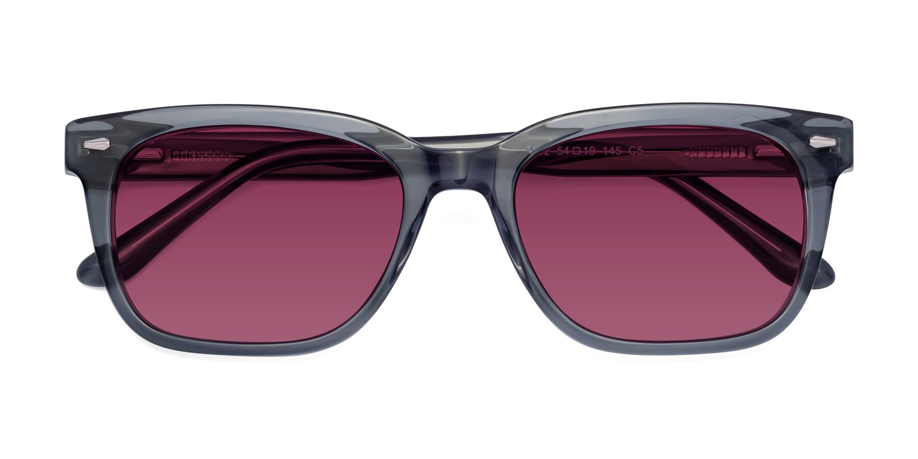 Folded Front of 1052 in Transparent Gray with Wine Tinted Lenses