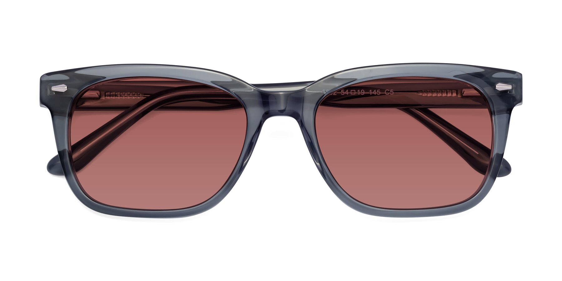 Folded Front of 1052 in Transparent Gray with Garnet Tinted Lenses