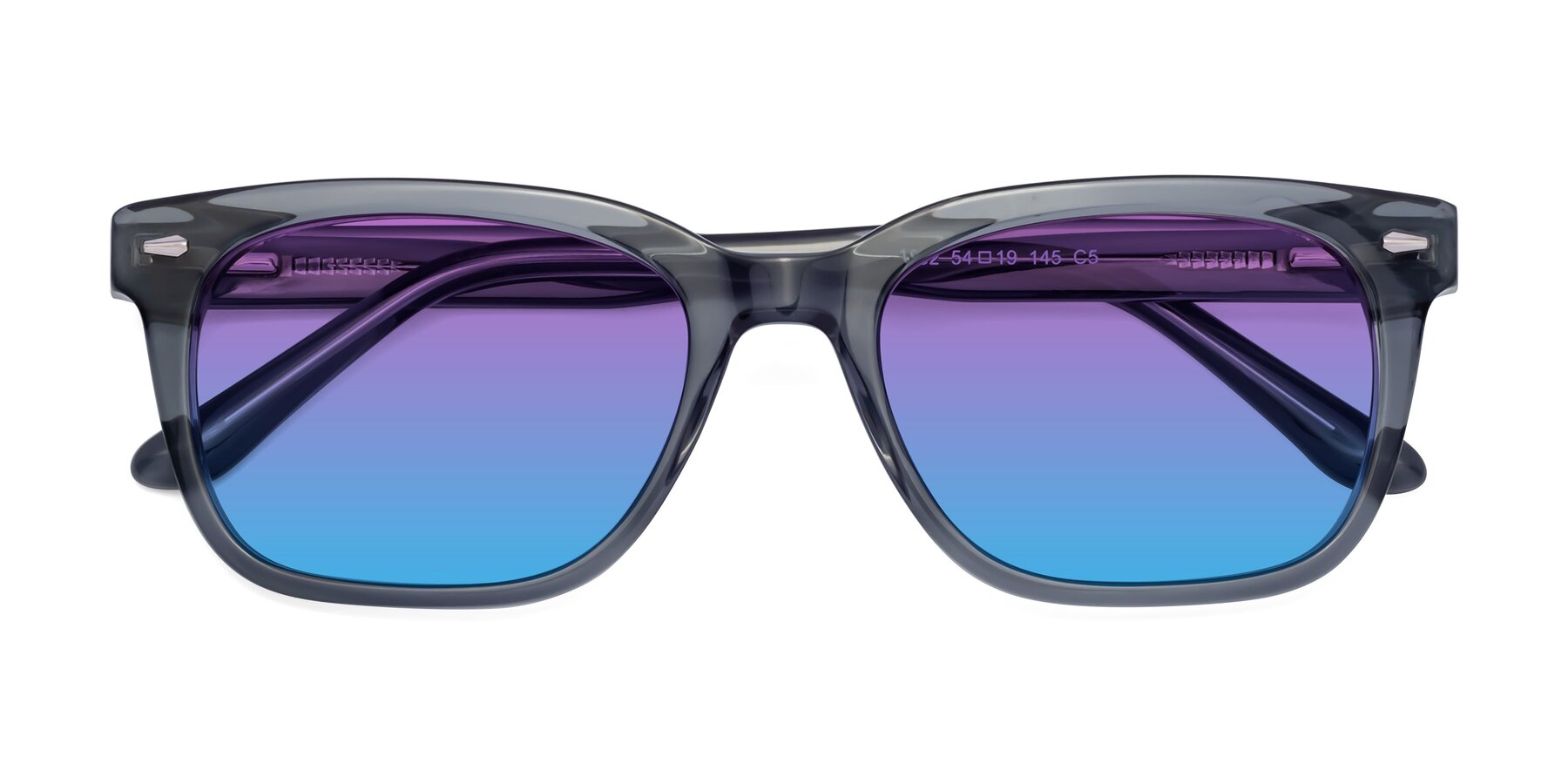 Folded Front of 1052 in Transparent Gray with Purple / Blue Gradient Lenses