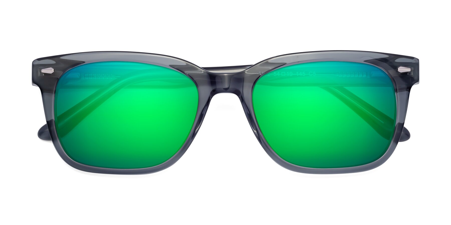 Folded Front of 1052 in Transparent Gray with Green Mirrored Lenses