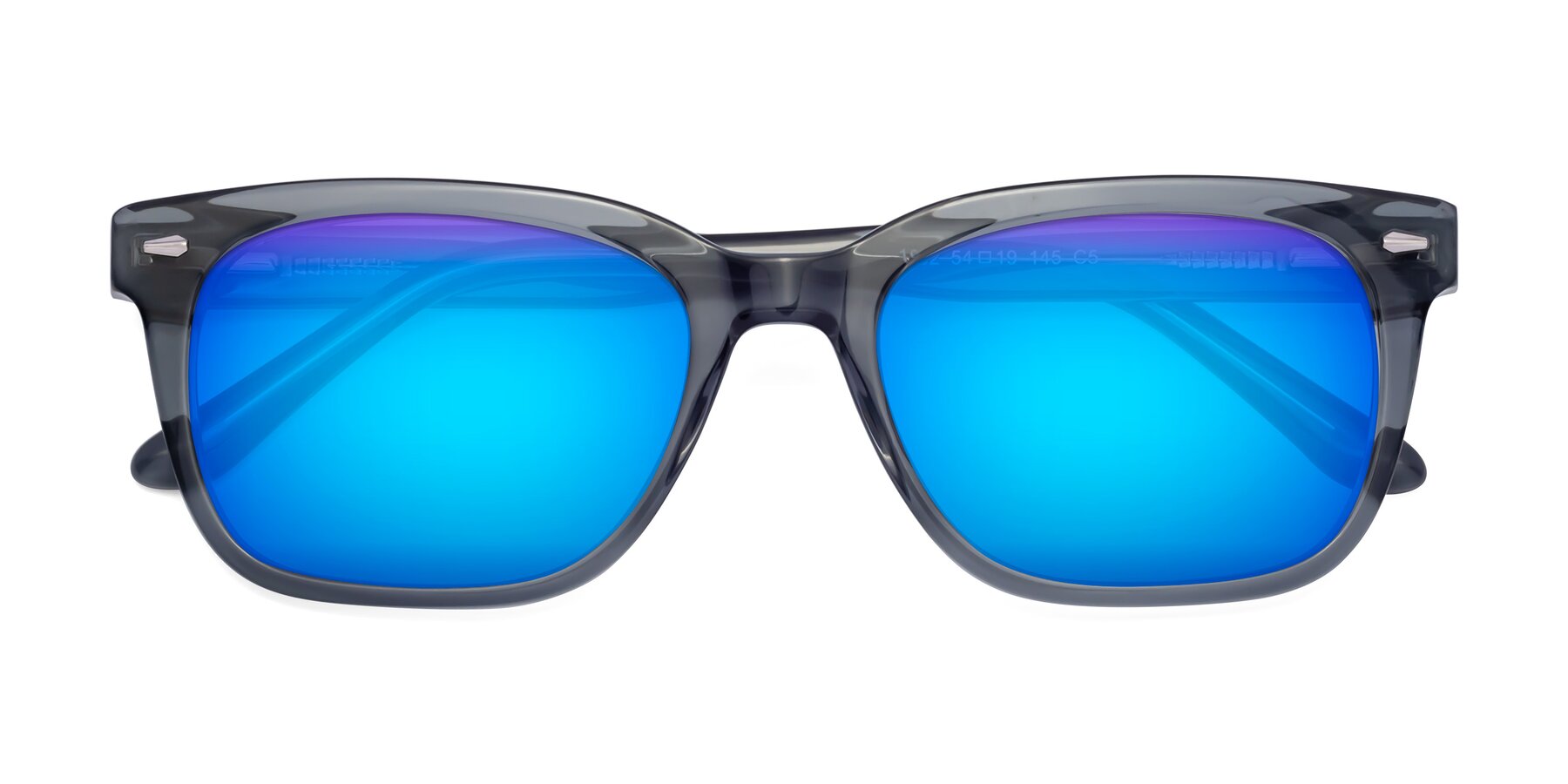 Folded Front of 1052 in Transparent Gray with Blue Mirrored Lenses