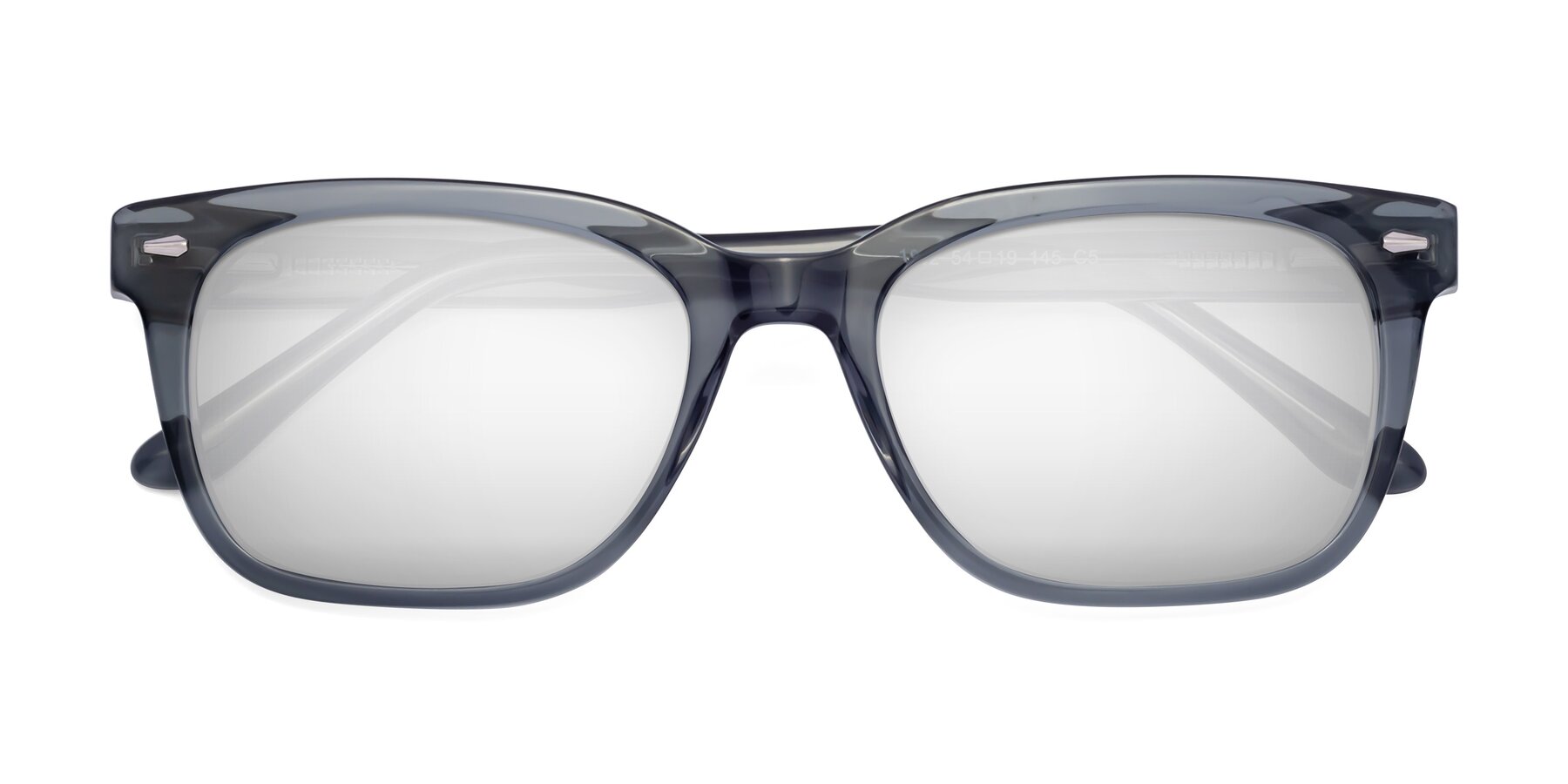 Folded Front of 1052 in Transparent Gray with Silver Mirrored Lenses