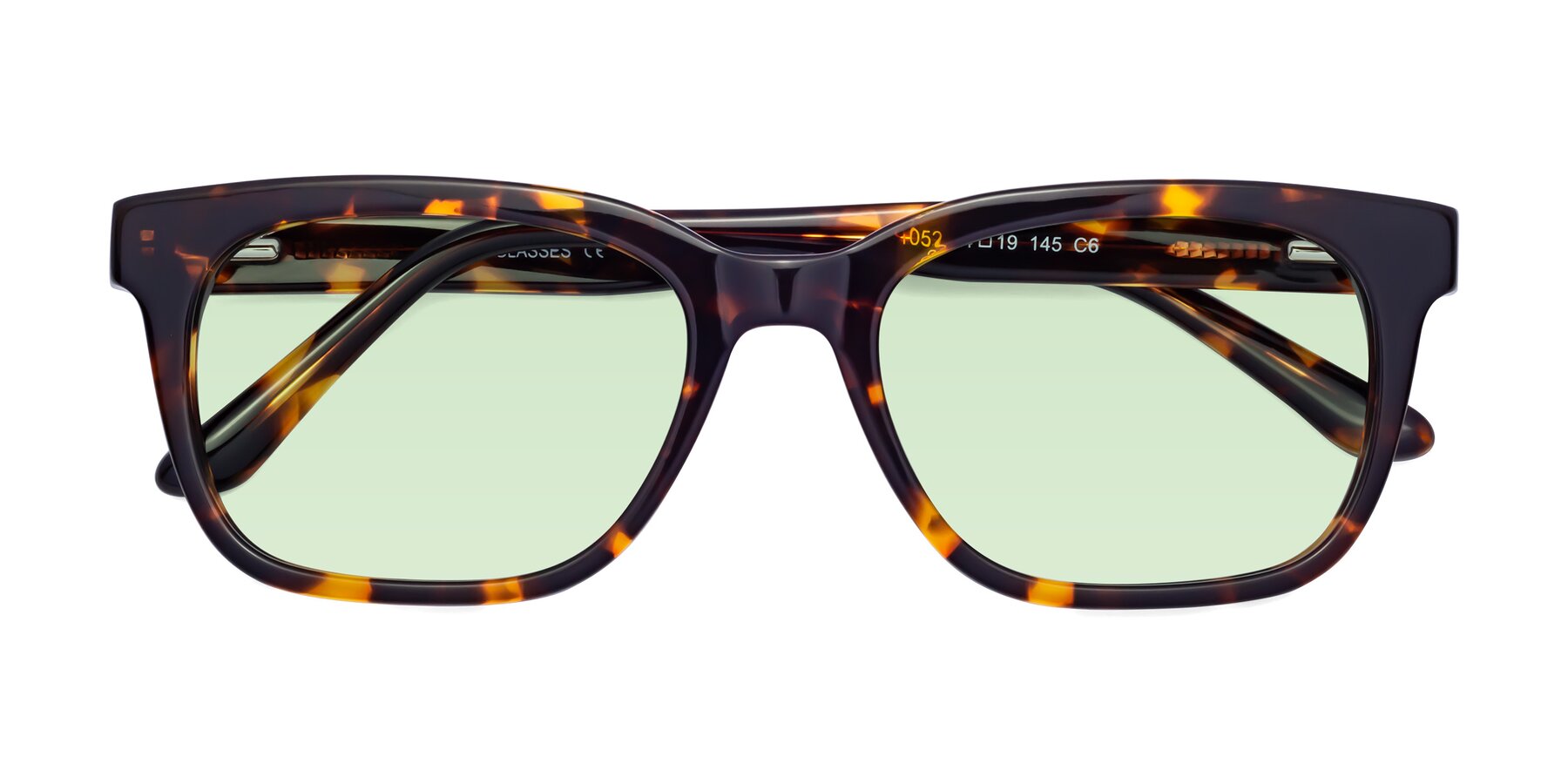 Folded Front of 1052 in Tortoise with Light Green Tinted Lenses