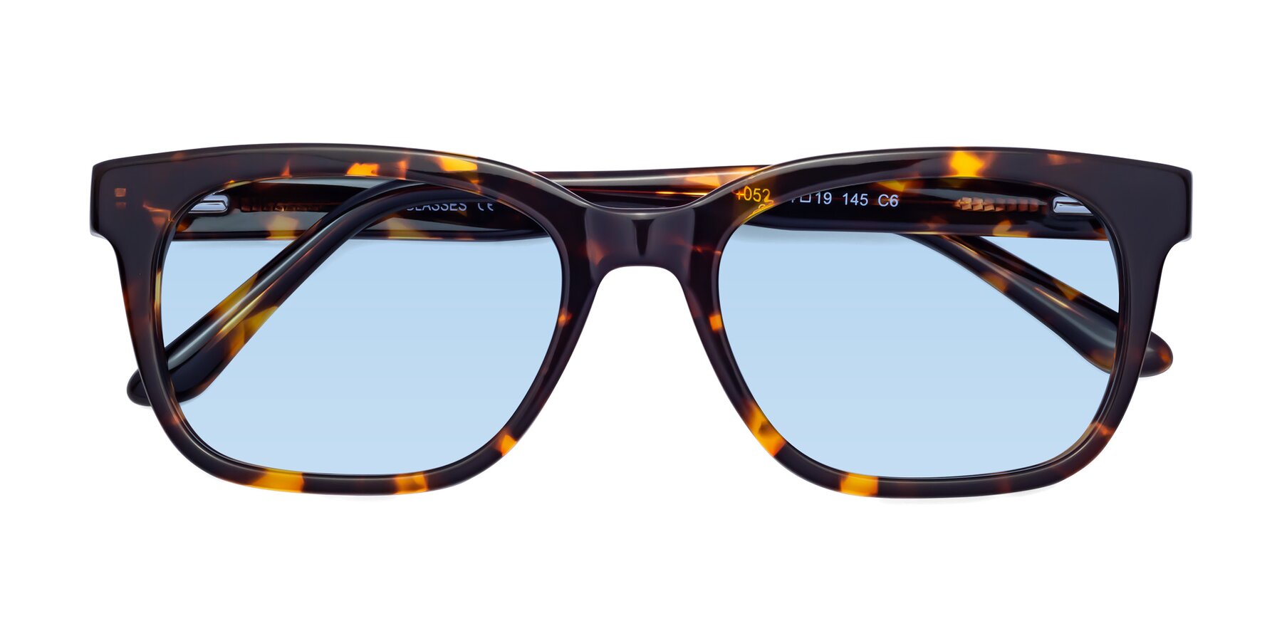 Folded Front of 1052 in Tortoise with Light Blue Tinted Lenses