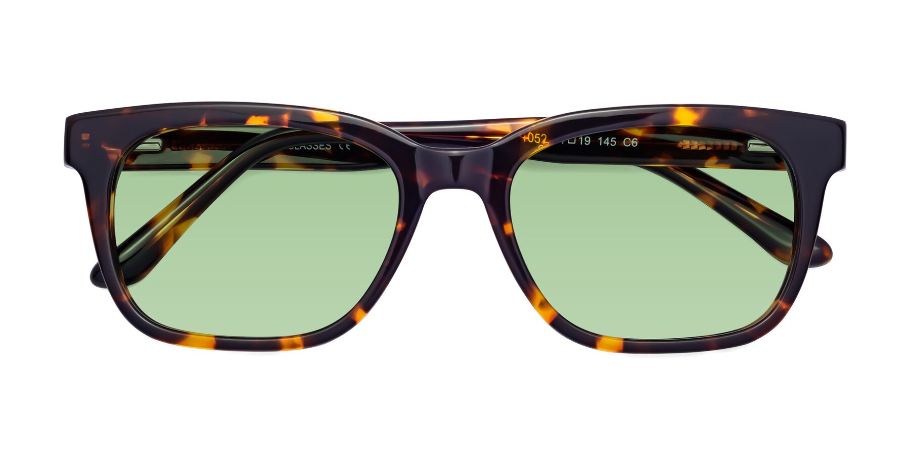 Folded Front of 1052 in Tortoise with Medium Green Tinted Lenses