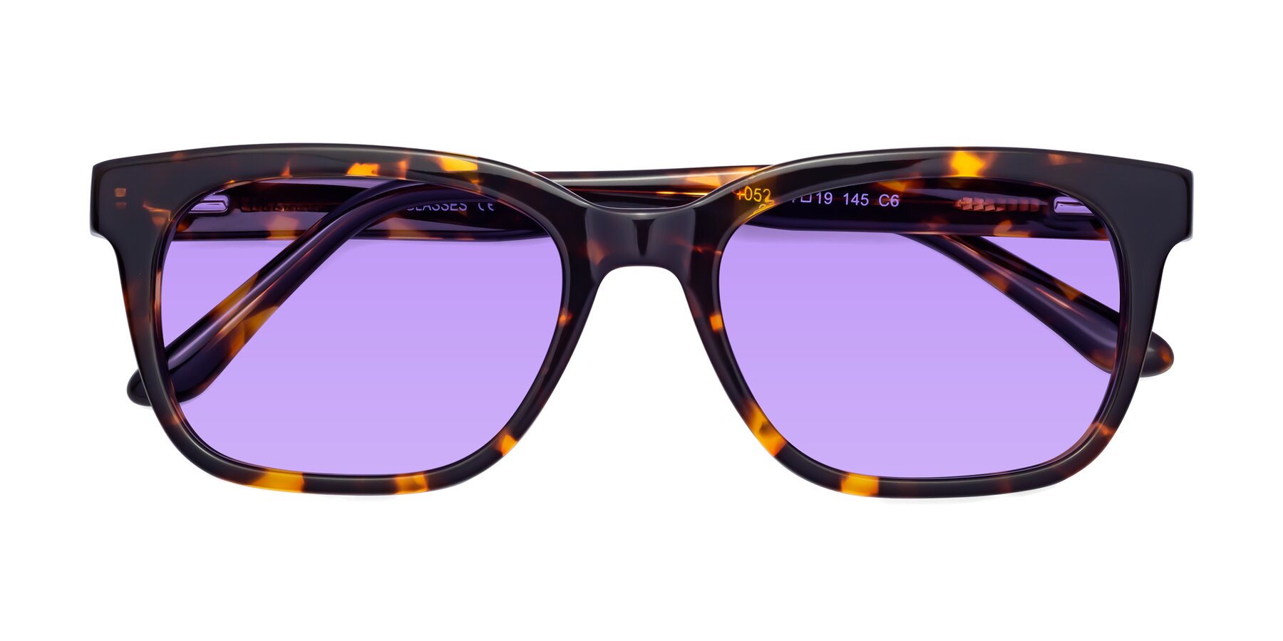 Folded Front of 1052 in Tortoise with Medium Purple Tinted Lenses
