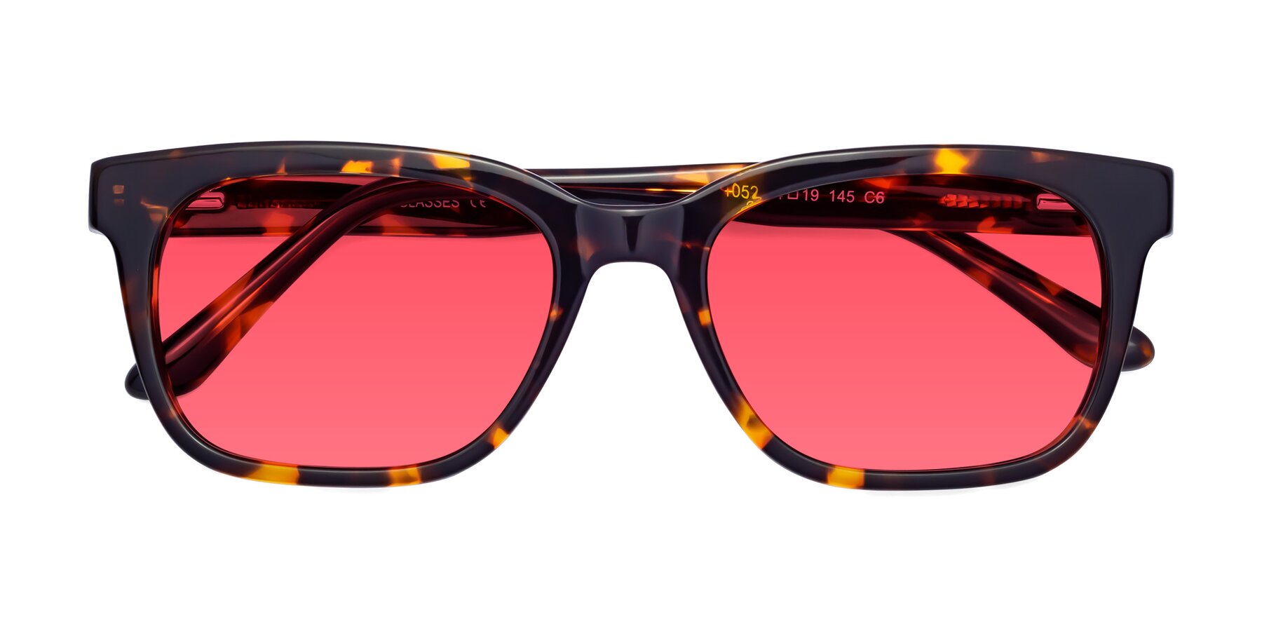 Folded Front of 1052 in Tortoise with Red Tinted Lenses