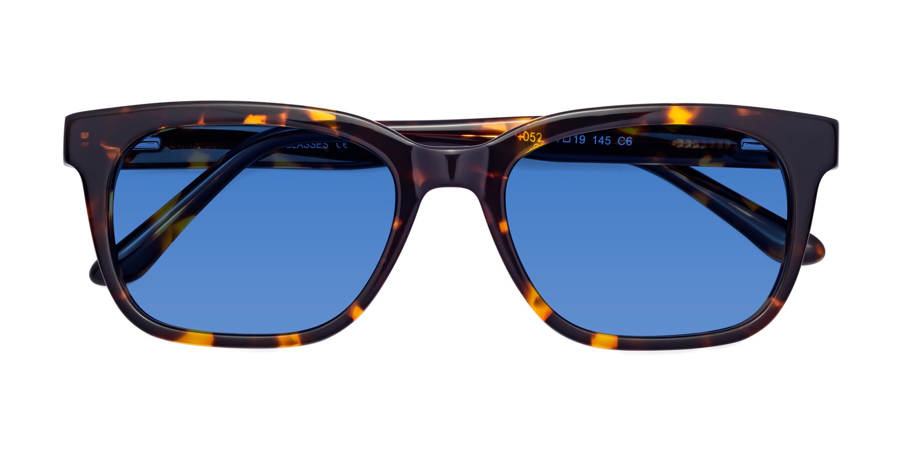 Folded Front of 1052 in Tortoise with Blue Tinted Lenses