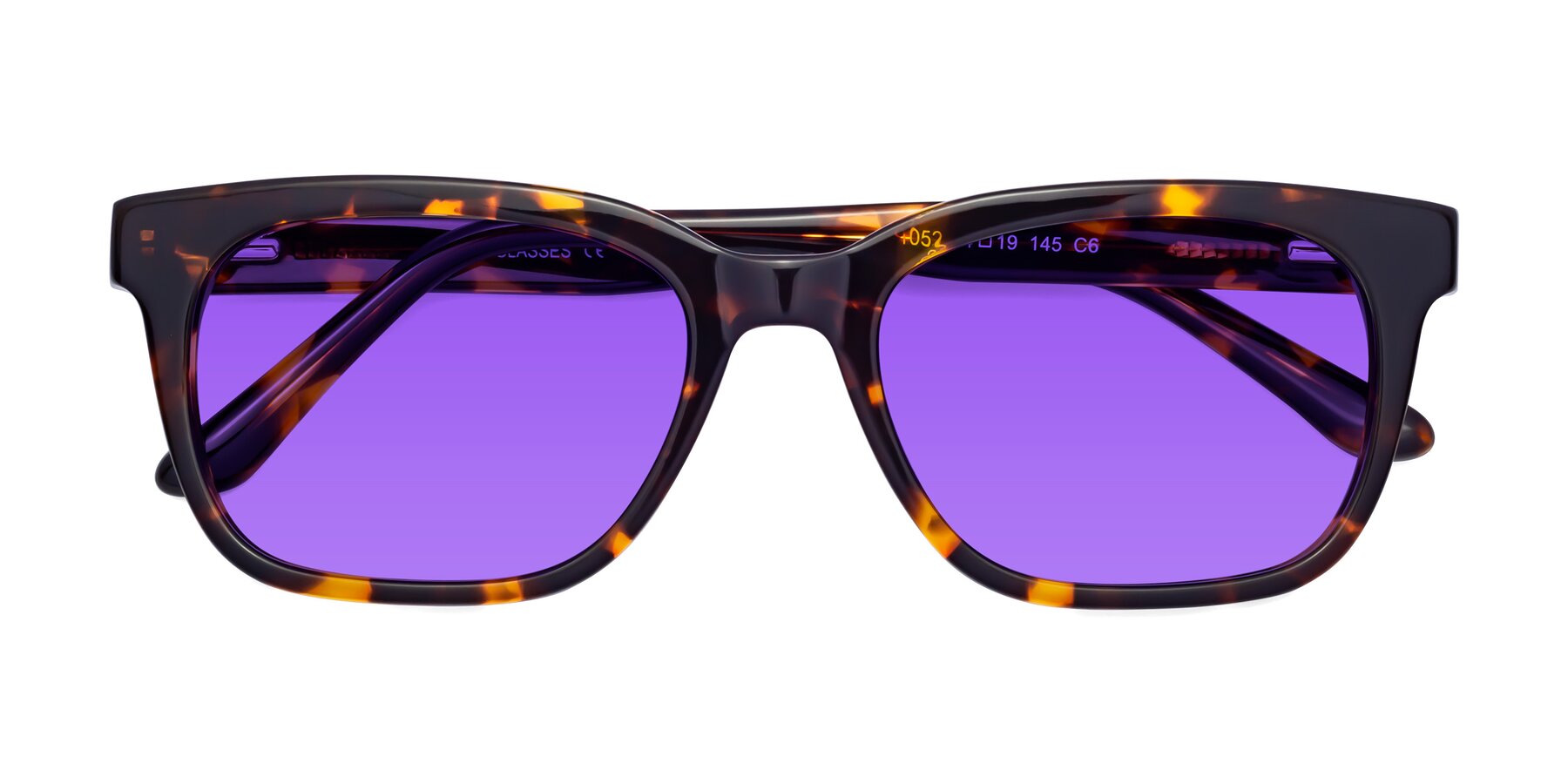 Folded Front of 1052 in Tortoise with Purple Tinted Lenses