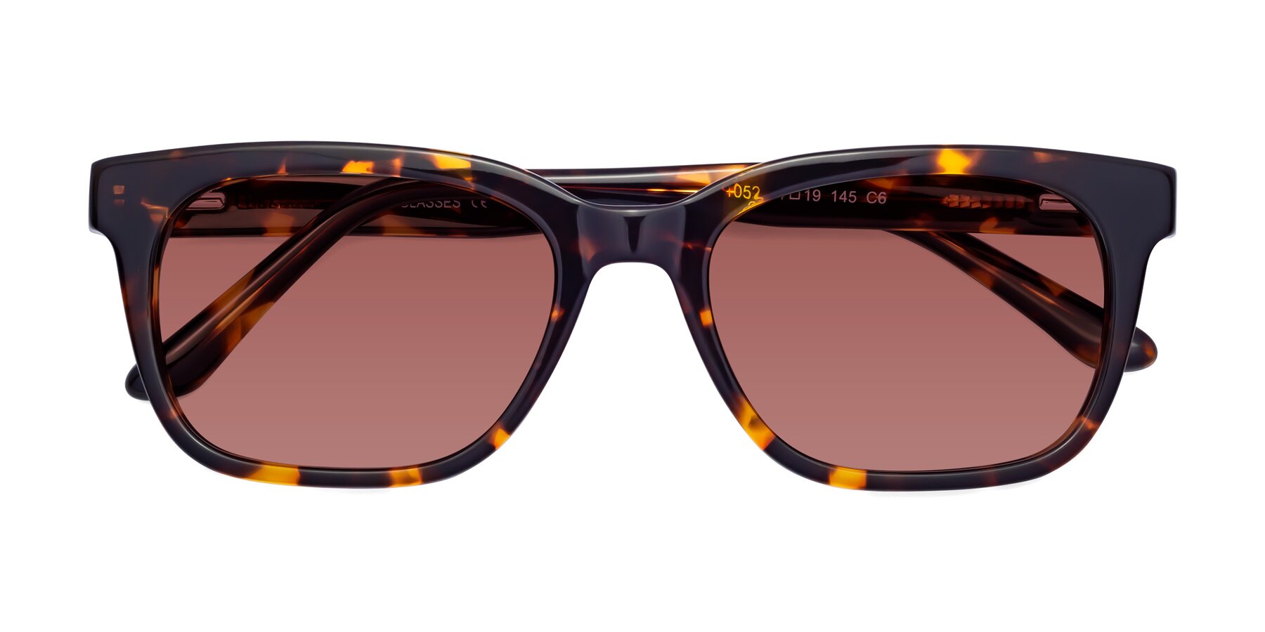 Folded Front of 1052 in Tortoise with Garnet Tinted Lenses