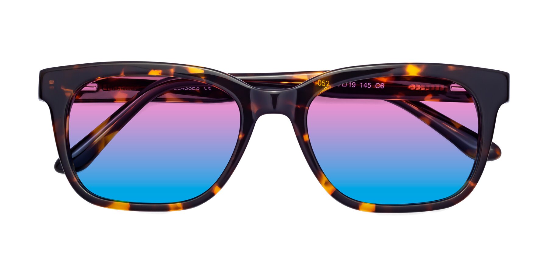 Folded Front of 1052 in Tortoise with Pink / Blue Gradient Lenses