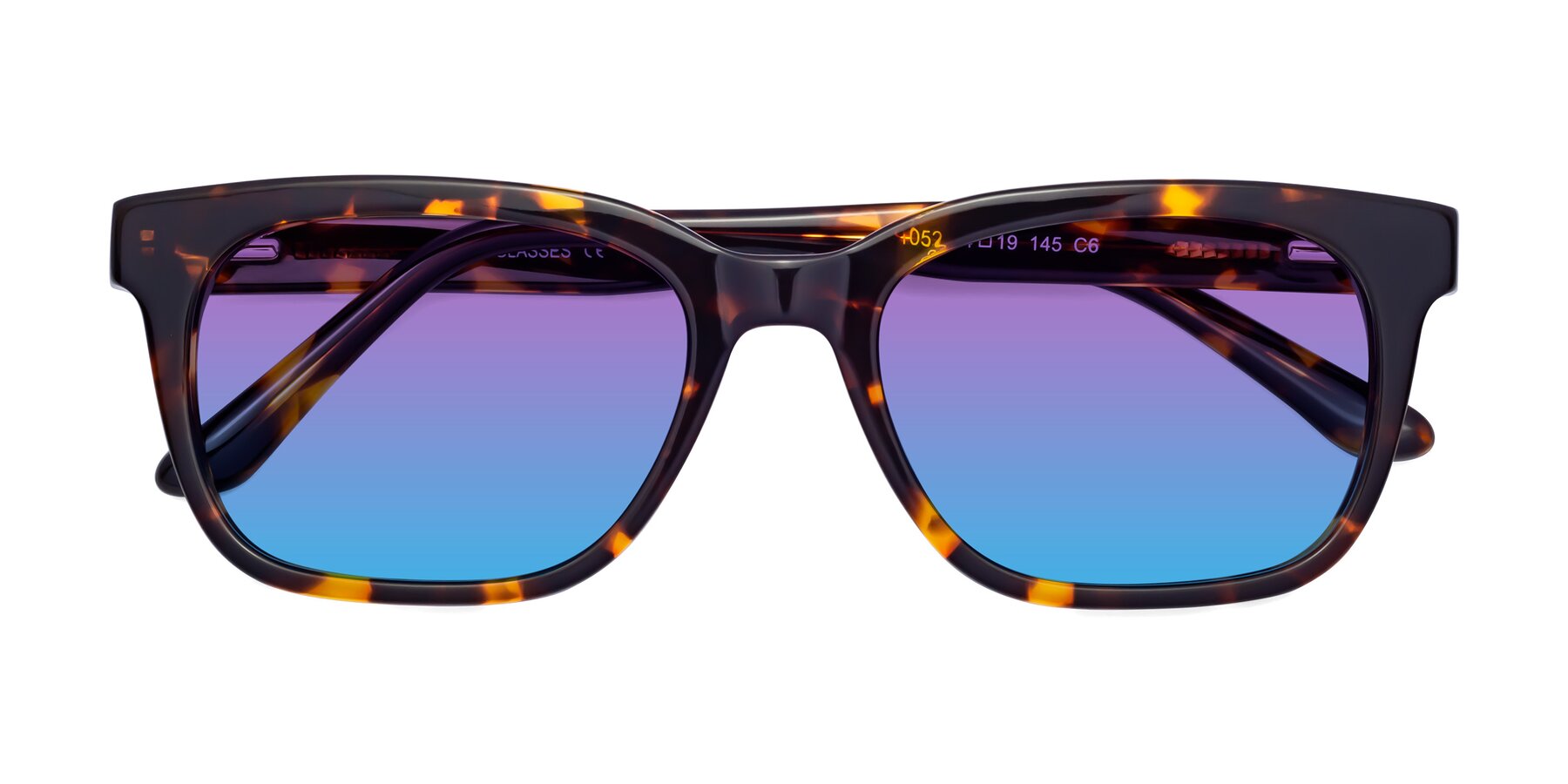Folded Front of 1052 in Tortoise with Purple / Blue Gradient Lenses