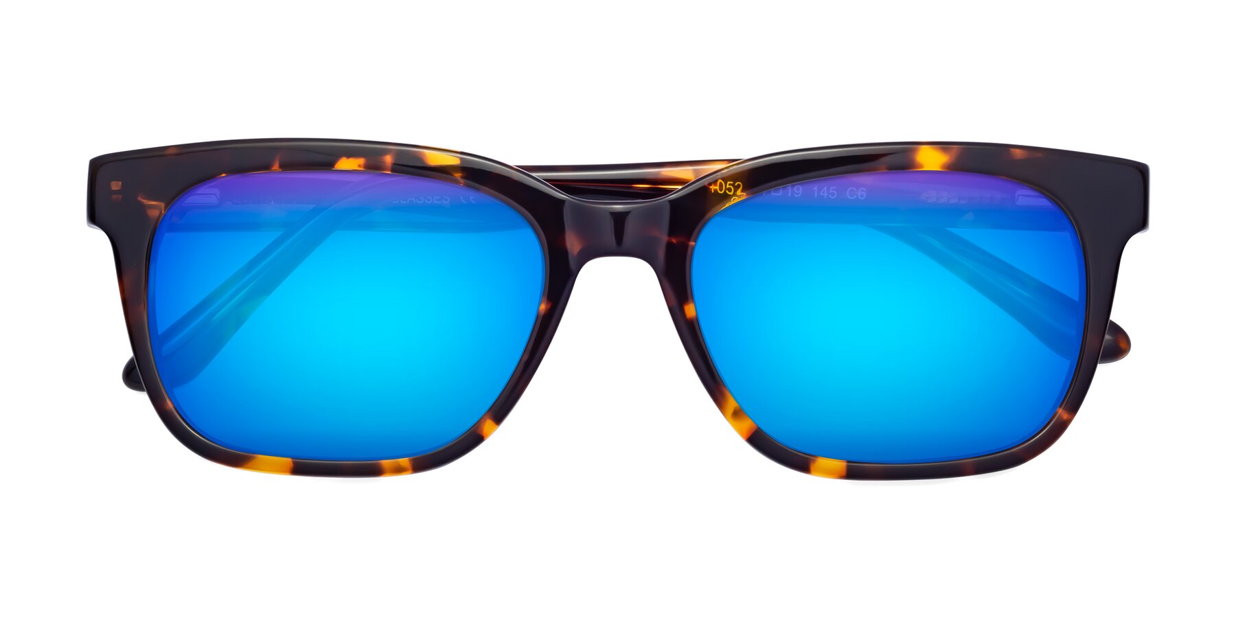 Folded Front of 1052 in Tortoise with Blue Mirrored Lenses