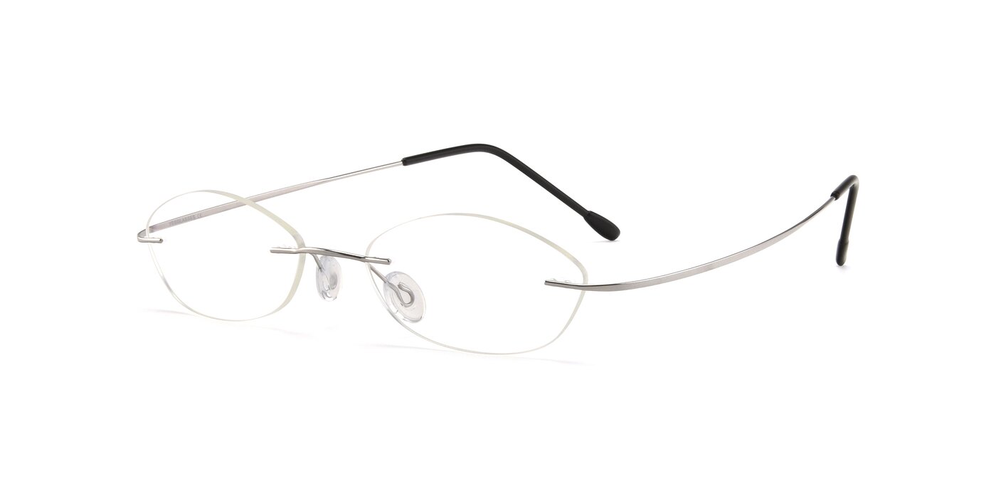 Silver Flexible Oval Rimless Eyeglasses Marv